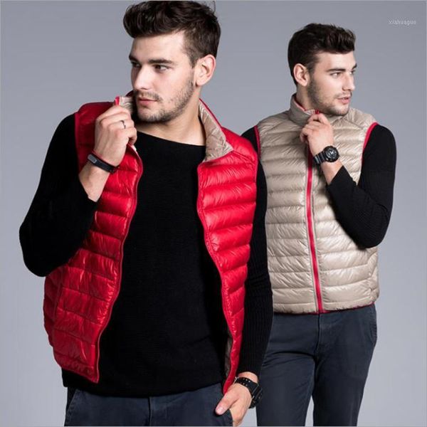 

wholesale- new arrival 2016 autumn and winter men's fashion slim short stand-collar sleeveless pure color white duck down vest coats1, Black;white