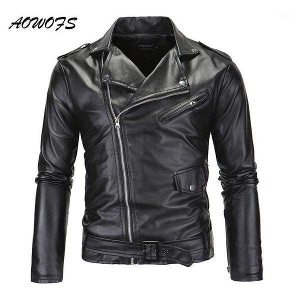

aowofs mens leather jacket slim fit motorcycle jackets men zipper lightweight punk leather jackets men faux coats white1, Black