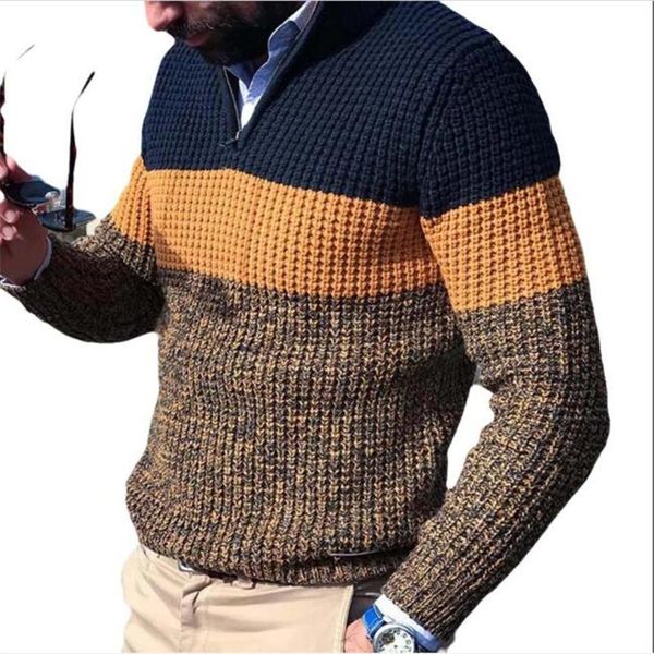 

autumn winter fashion men cotton high collar half zipprt splicing long sleeve pullovers vintage casual thick warm sweater -4xl, White;black
