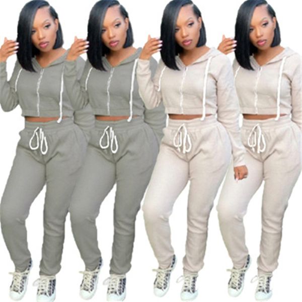 

ladies thicken sets fashion trend long sleeve cardigan zipper hooded pant suits designer female autumn fleece casual loose tracksuits, Gray