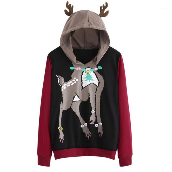 

chamsgend new arrival fashion womens casual long sleeve elk deer sweatshirt hooded pullover woman sweatshirt 2018 c308301, Black