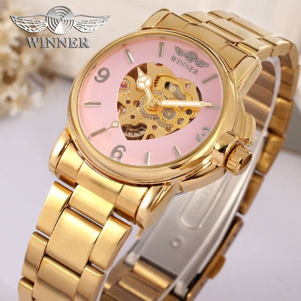 

winner women's fashion leisure small dial heart-shaped hollow out y automatic mechanical wa