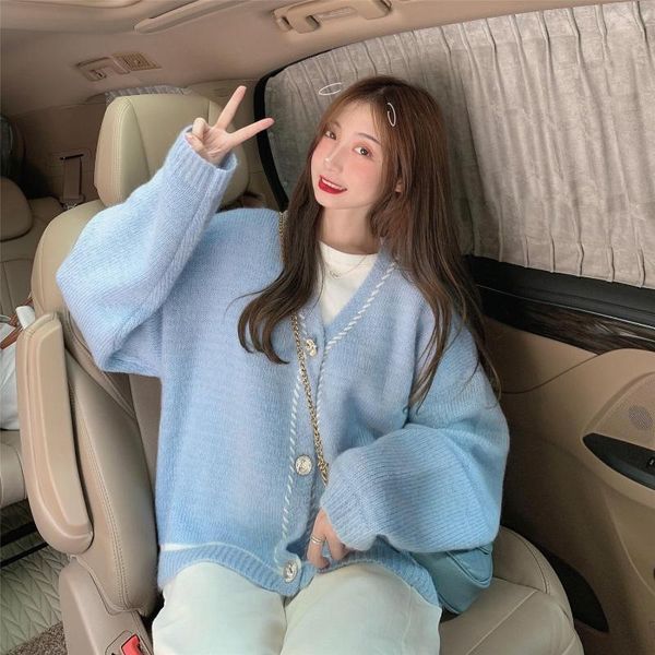 

women's knits & tees style in autumn and winter 2021, knitted cardigan sweater gentle wind loose temperament small fragrance coat, White