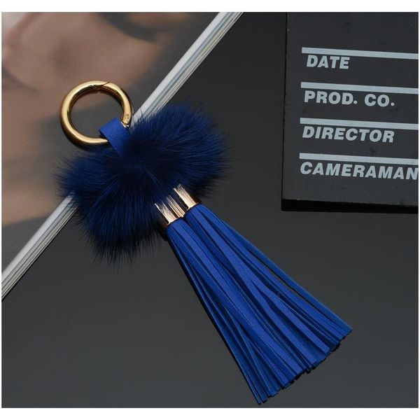 

new leather tassels with mink fur ball key chain with two tassels for car keychain bag key ring jewelry eh815 f wmtbwy, Silver