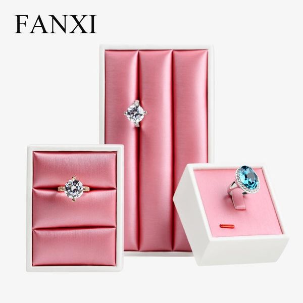 

fanxi fashionable rose red color pu leather jewelry display stand ring holder display tray for jewelry counter ring expositor, Pink;blue