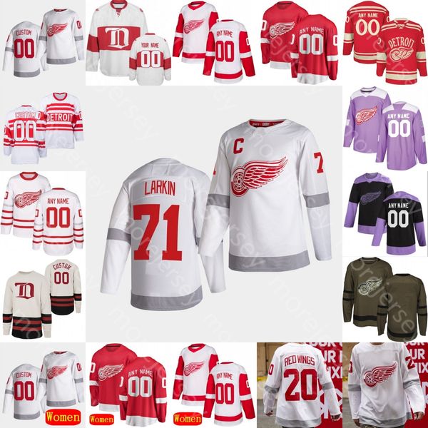

custom 2021 detroit red wings ice hockey jersey tyler bertuzzi dylan larkin anthony mantha marc staal steve yzerman probert lidstrom howe, Black;red