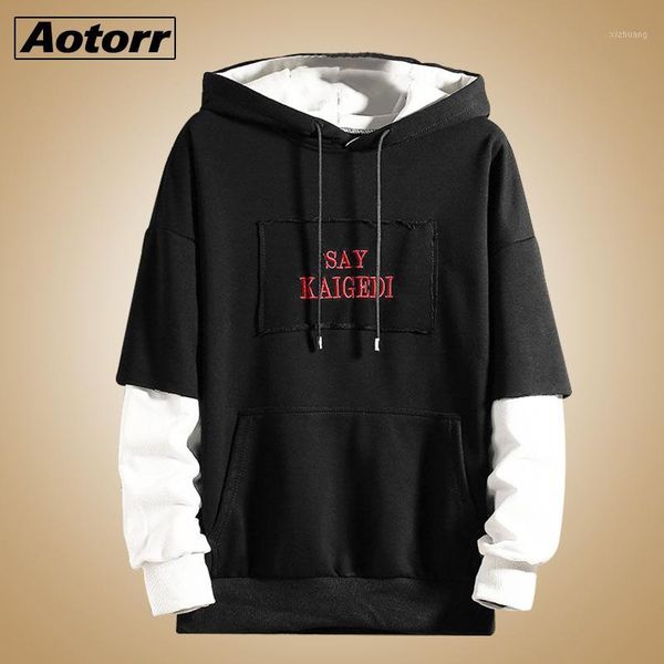 

men's hoodies & sweatshirts 2021 autumn arrival mens sweatshirt fashion patchwork men casual letter hip hop hooded plus size1, Black