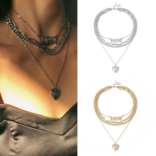 

gothic многослойной сердце любовь choker ожерелье цепь женщин ювелирные подарки, Silver