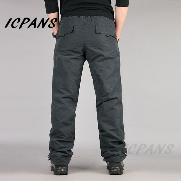 

icpans cargo pants men winter thicken fleece multi pocket work pants men casual cotton military tactical pants men plus size lj201104, Black