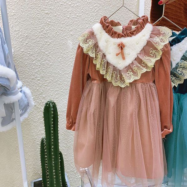 

princs girls' winter children's veet mh drs 2020 new plush thickened baby's foreign sle skirtnws9, Red;yellow