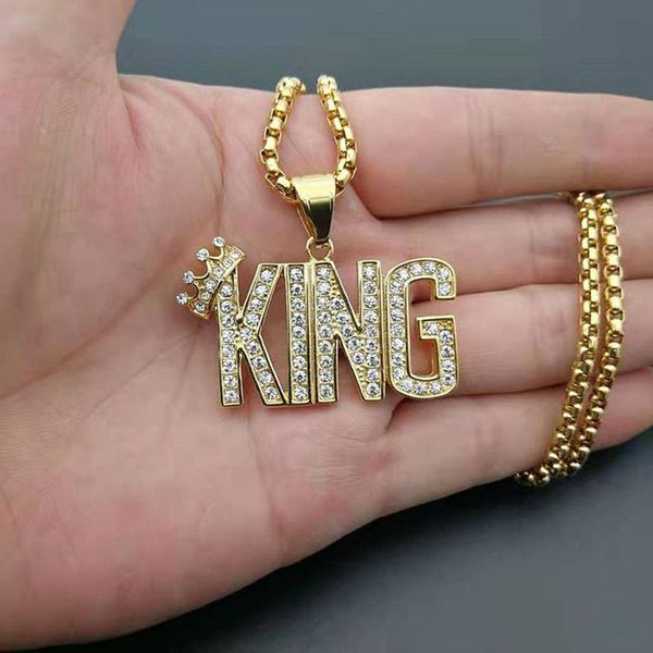 

hip hop bling iced out стразы золото из нержавеющей стали подвески ожерелье твердая корона короля для мужчин рэпер ювелирных drop доставка, Silver