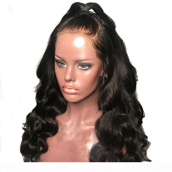 

объемная волна фронта шнурка человеческих волос 360 кружева фронтальная парик preplucked с ребенком волос бразильское remy парик для женщин, Black;brown