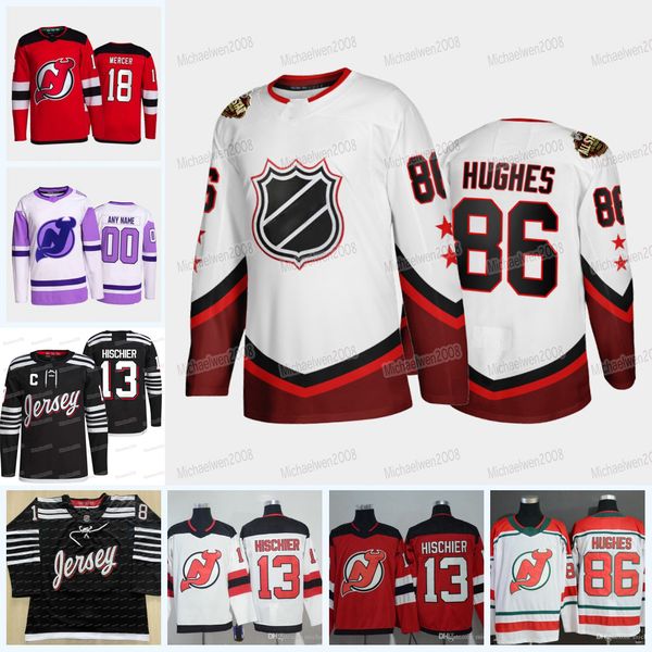 

new jersey devils 2022 all-star third jersey nico hischier jack hughes p.k. subban dawson mercer miles wood martin brodeur tomas tatar ty sm, Black;red