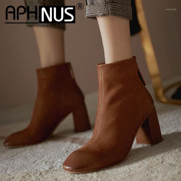 

boots aphnus womens short ankle booties mid high heels pumps woman 2021 shoes for women boot zipper1, Black