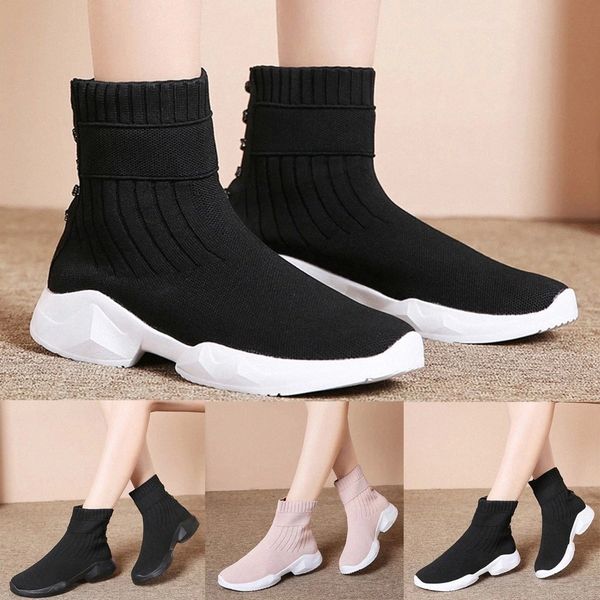 

high running shoes for men women sneakers women men knit upper breathable sport shoes sock boots woman chunky winter #ww2q, Black