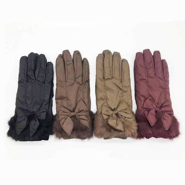 

five fingers gloves flyber elegant solid bow tie design winter full finger soft wrist mittens warm protection screen touch guantes mujer, Blue;gray