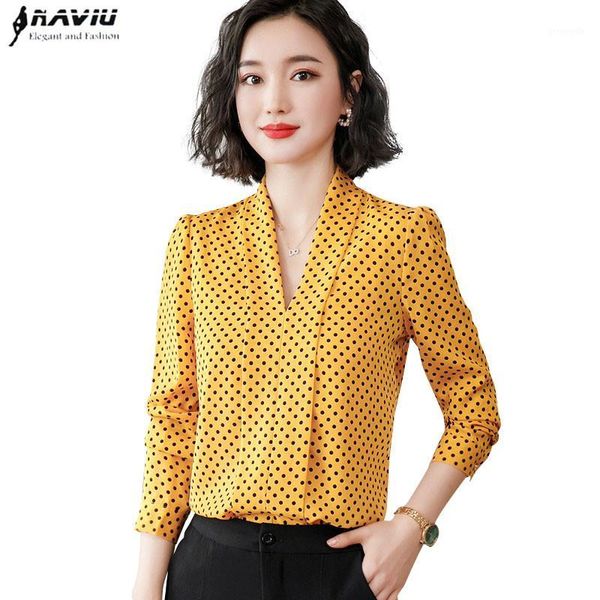 

leopard shirt women long sleeve 2020 new autumn v neck dot casual chiffon blouse office ladies slim work 1, White