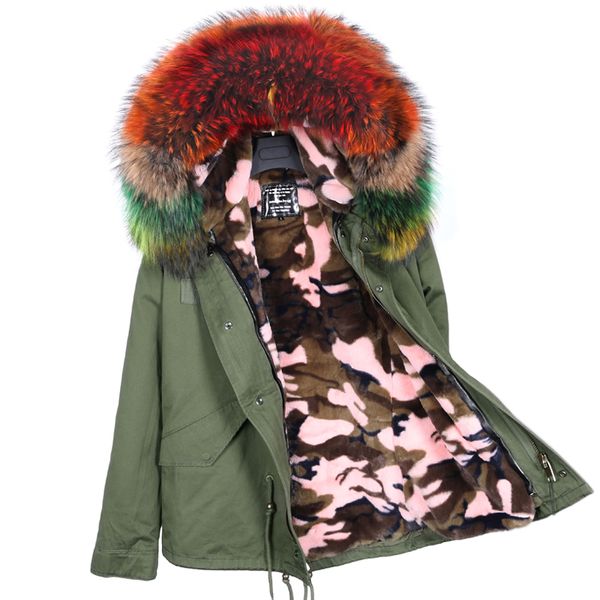 

raccoon 2021 new skin collar women's detachable lining coat real fur leather jacket 569x, Black