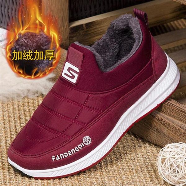 

boots okkdey snow women shoes warm plush fur ankle winter female slip on flat casual waterproof ultralight footwear, Black