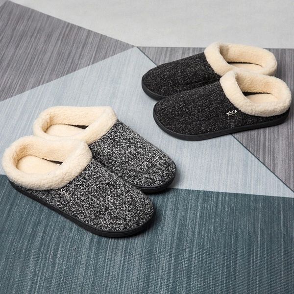 

men slippers new warm men's slippers short plush flock home soft slippers for men hard-wearing non-slip couple footwear big size #354b, Black