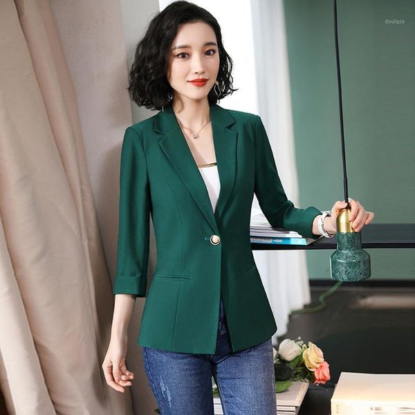 

women spring formal pink red blazer three quarter sleeve pockets single buttons blazer ladies solid color business coat female1, White;black