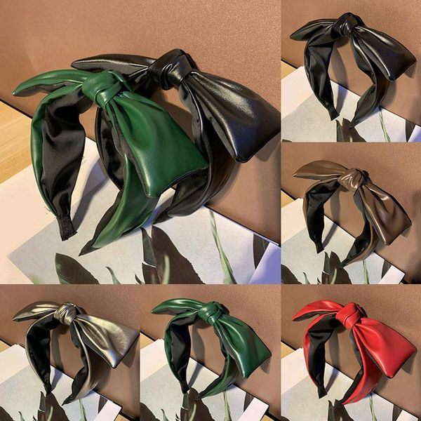 

fashion pu bowknot women headband hairband ladies stretch turban big bow middle knotted wide head hoop headwear hair accessories q sqcvju