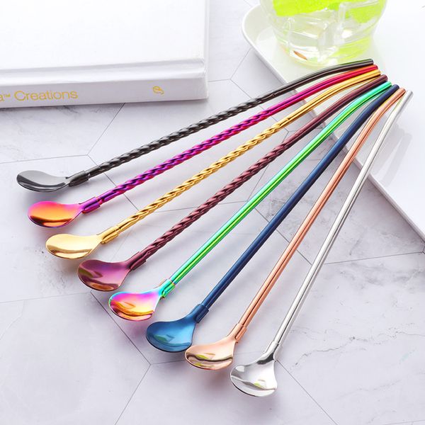 Aço inoxidável colher de palha comprida dupla propósito Uma variedade de cores pode escolher safe alimento grade fio beverage scoop studs agitando as colheres T9i001735