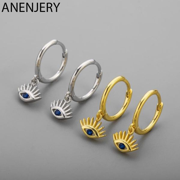 

anenjery 925 sterling silver lovely blue eyes earrings for women zircon charms simple ear jewelry gifts s-e1414, Golden;silver