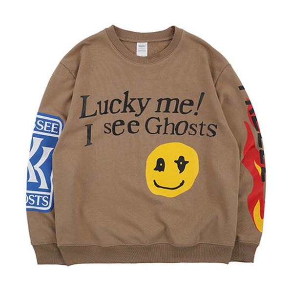 

lucky me i see ghosts sweatshirts men 2020 spring letters flame printed hip hop sweatshirt terry mens sweatshirts, Black