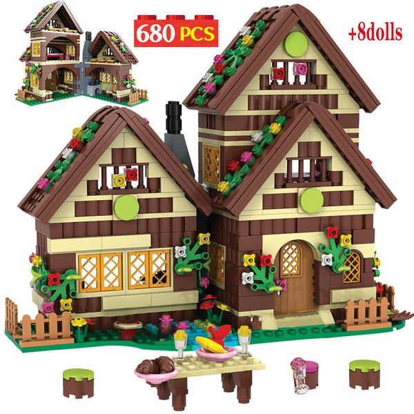 

680pcs city dwarf huts diy building blocks friends house villa snow white figures bricks toys for children girls 1008