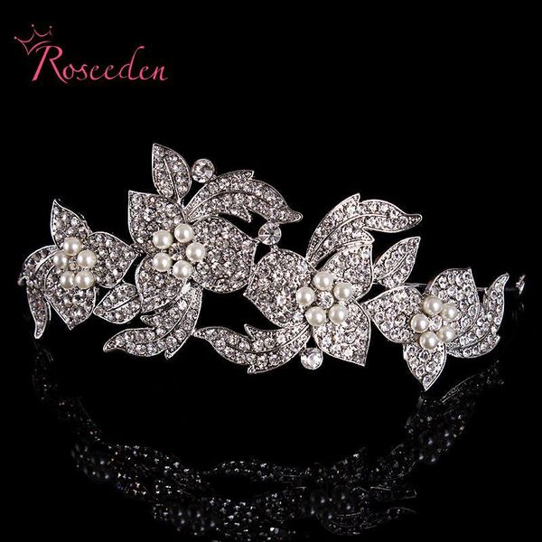 

2021 ladies silver color rhinestone flower pearls crystal bridal tiara wedding headband hair jewelry accessories re126, Golden;silver