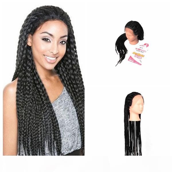 

24inch lace wig curly synthetic box braids wigs 300gram crochet braids black synthetic wigs braided wigs for black women marley twist hair