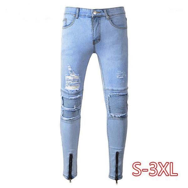 

men clothes hip hop sweatpants skinny motorcycle denim pants zipper designer black jeans mens casual men jeans trousers 20201, Blue