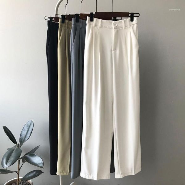 

2020 korean style spring summer women pants soild color wide leg elastic waist zipper fashion female casual high waist loose1, Black;white