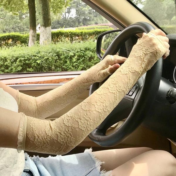 

five fingers gloves elastic long sleeve outdoor lace summer fashion exquisite women gift driving sun proof half finger, Blue;gray