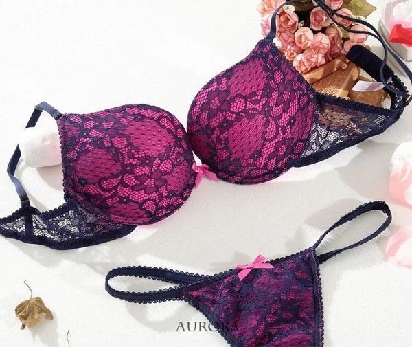 

new lace thong set gathered underwear pull up bra, Red;black