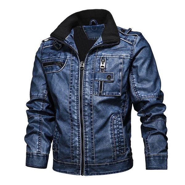 

leather jackets motorcycle stand collar zipper pockets male pu coats biker faux leather fashion outerwear men winter jacket, Black