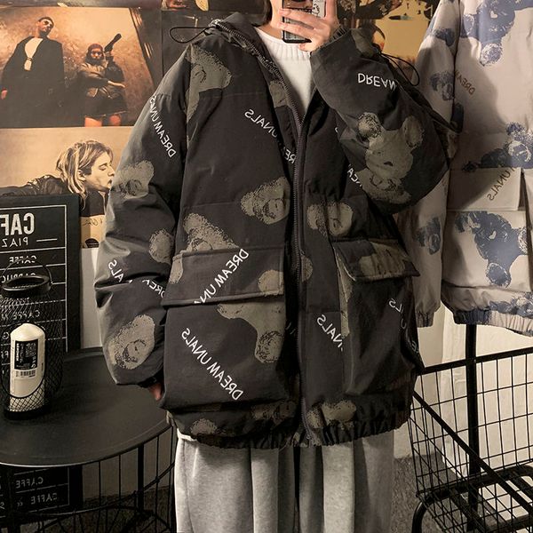 

2021 new warm fashion parka casual oversize winter new coat men thicken zipper japanese style woman clothing 2rep, Black