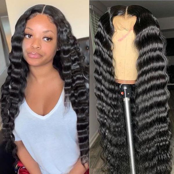 

lace wigs t part wig loose deep wave human hair for women peruvian pre plucked front remy frontal, Black;brown
