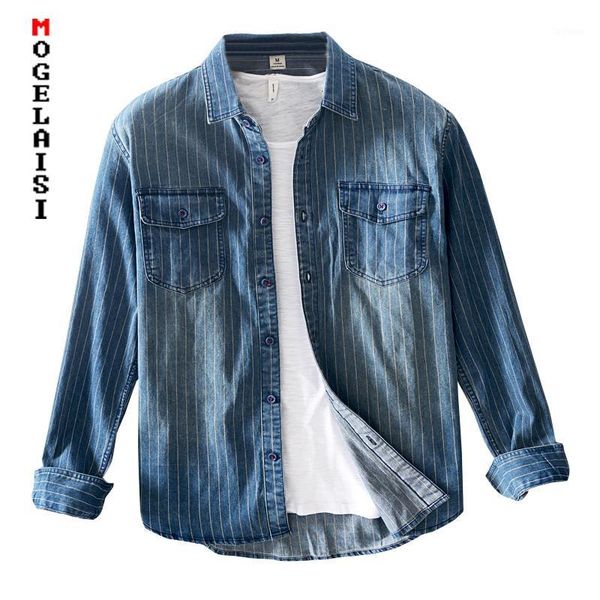 

new fashion striped denim shirt men spring long sleeve soft and comfortable shirts man clothing blue thin denim shirt 50431, White;black