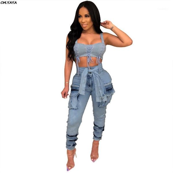 

2019 new women summer tie up high waist with pocket pencil long jeans vintage fashion denim pants classic beach trousers q2551, Blue