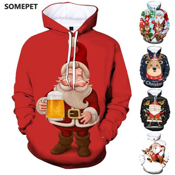 

women men sweatshirt couples 3d christmas print hoodies shirt oversized winter pullover sweatshirts para mujer, Black
