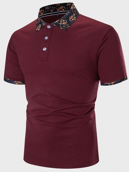 

men contrast baroque print collar polo shirt m87z#, White;black