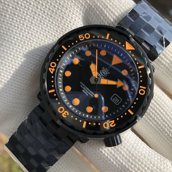 

steeldive men's diver watch sapphire ceramic bezel 300m water resistance black pvd coated case nh35a automatic movement watches, Slivery;brown