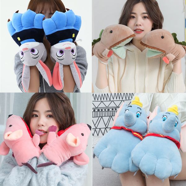 

qkorean хлопковых перчатки женщина зима плюш утолщенное животное когти мужчины любители шея мультфильм теплый мягкий cuteq, Blue;gray