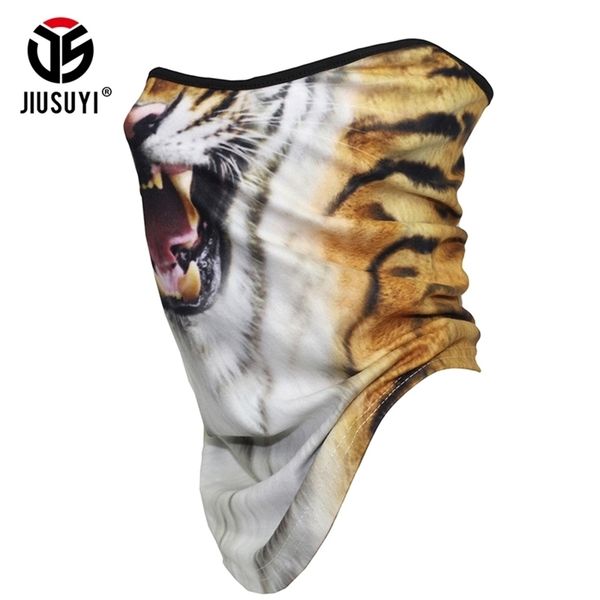

3d animal tiger scarf gaiter winter polar fleece warm half face cover dog fox wolf neck tube ring bandana scarves men women y201007, Blue;gray