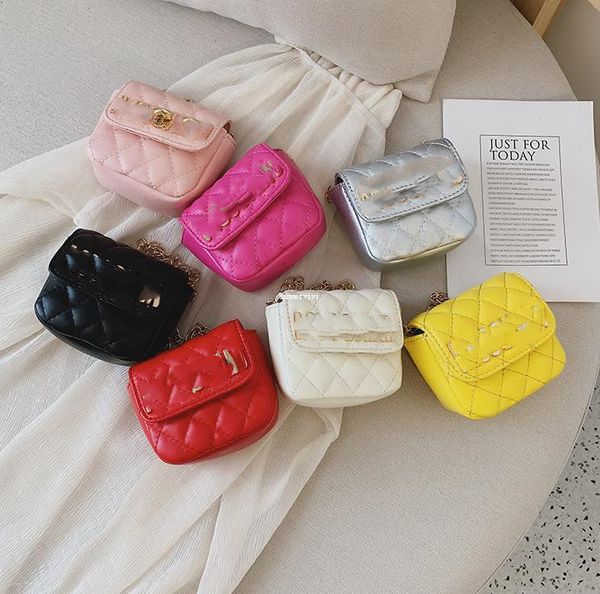 

fashion kids metal letter purse girls diamond lattice chain one-shoulder bags children messenger bag women mini handbag a3970, White