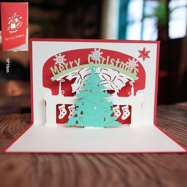 

happy new year 3d laser cut christmas tree gifts greeting card postcard merry xmas up card holiday children gift1