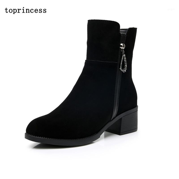 

hn01 incess 2020 furry fur boots wholesale ankle and block heel leather boots for women fashion winter snow platform1, Black
