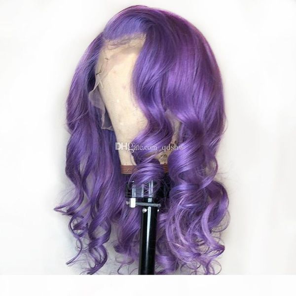 

purple human hair lace front wig colored loose wave deep part brazilian virgin hair purple full lace wigs with pre plucked hairline, Black;brown